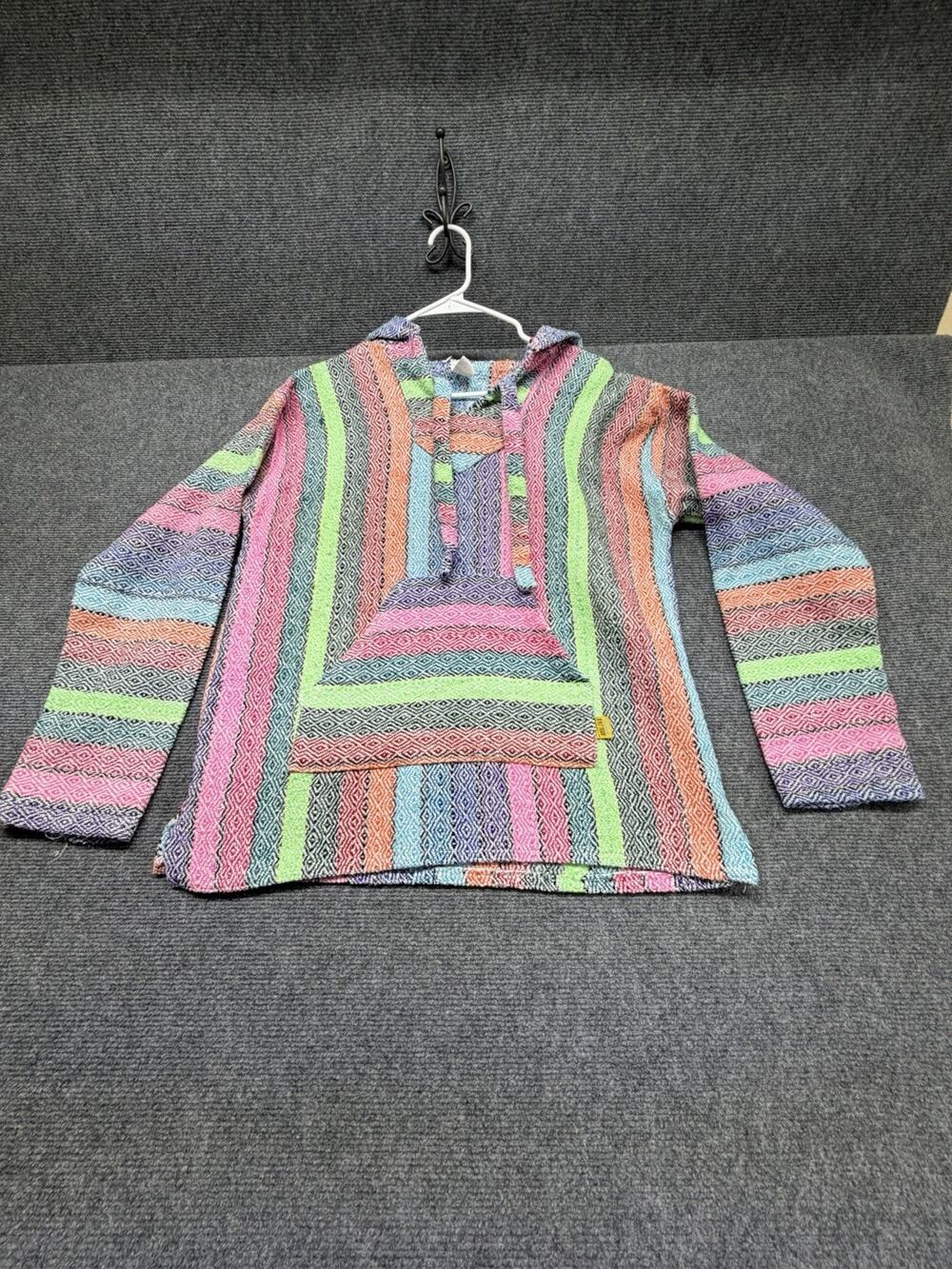 VTG Molina Baja Mexican Hoodie Poncho Mens M 38/40 Multicolor Long Sleeve